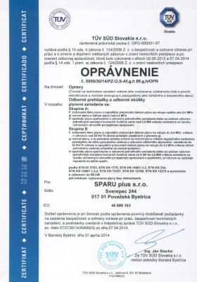 Oprávnenie - plynové zariadenia